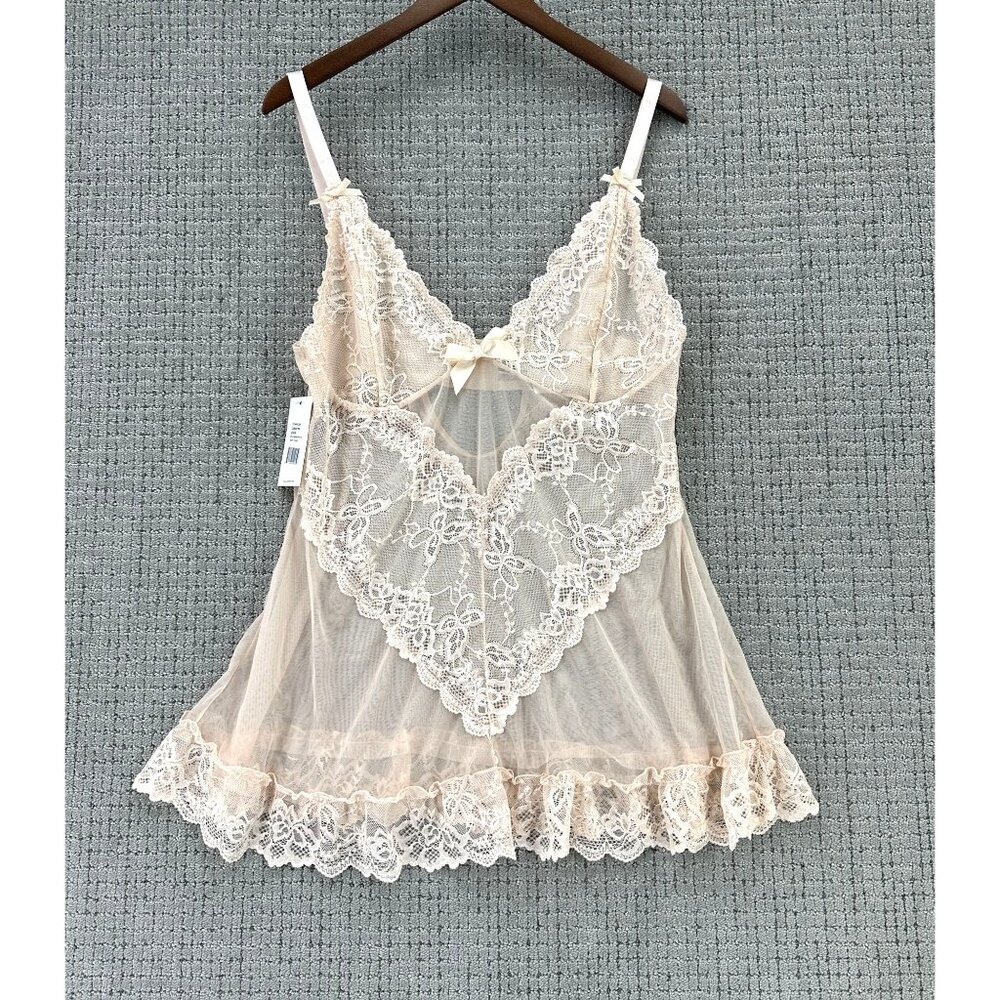 Oh La La Cheri Paris Babydoll Womens Size 3X/4X Cream Lace Adjustable Straps NWT